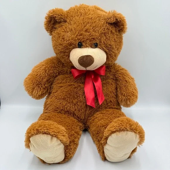 Excite USA Teddy Bear 20 Inch Stuffed Animal Plush Brown Red Bow - Picture 1 of 6